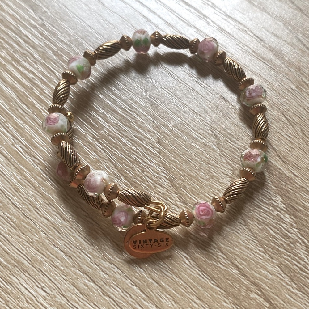 Alex and Ani Gold Wrap Bracelet w/ Rose Beads